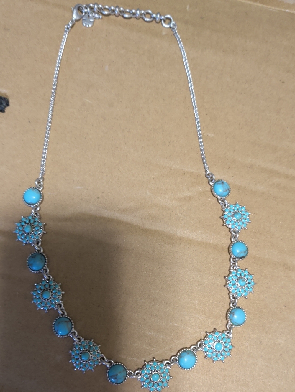 Lucky Brand Silver-Tone Necklace with Turquoise Blue Accents